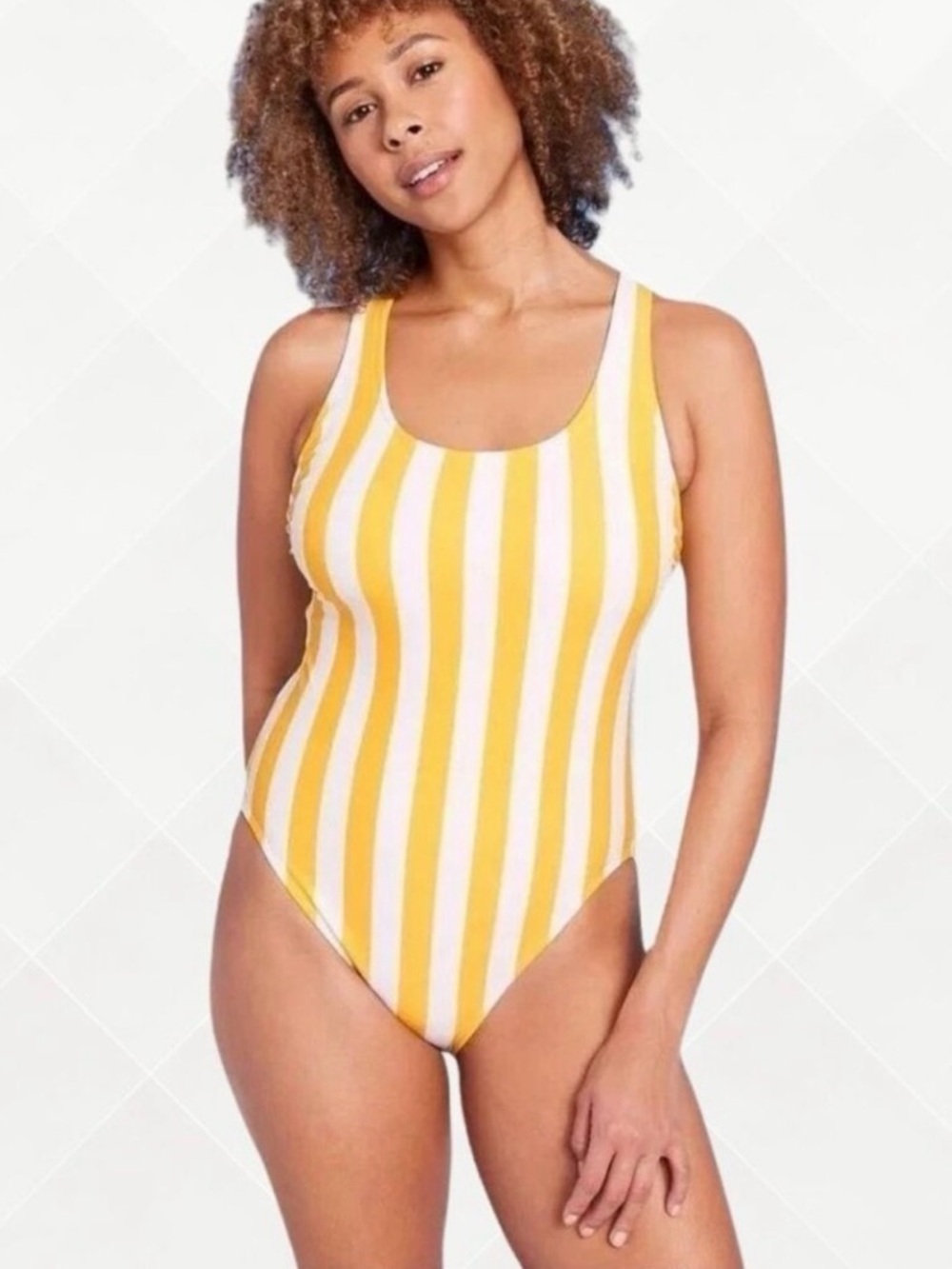 NWT Shade & Shore Yellow and White Vertical Stripe One-Piece Swimsuit